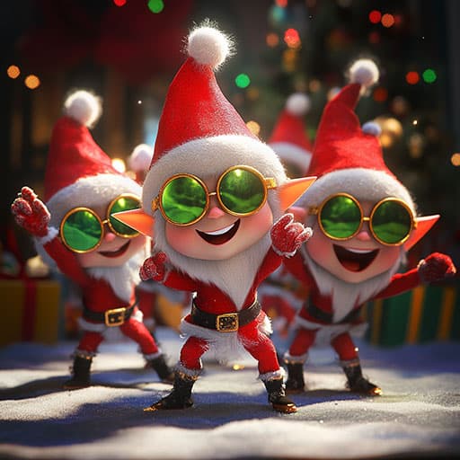 Three elves in sunglasses dance together — the picture used for one of the sliding tile puzzles.